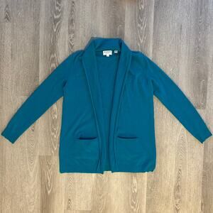 Repeat‎ Cashmere Easy Knit Open Cardigan Teal Green Cashmere XS Pockets